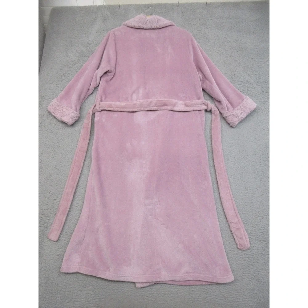 Carole Hochman Plush Fleece Robe Womens M Pink Faux Fur Trim Cozy Cottagecore